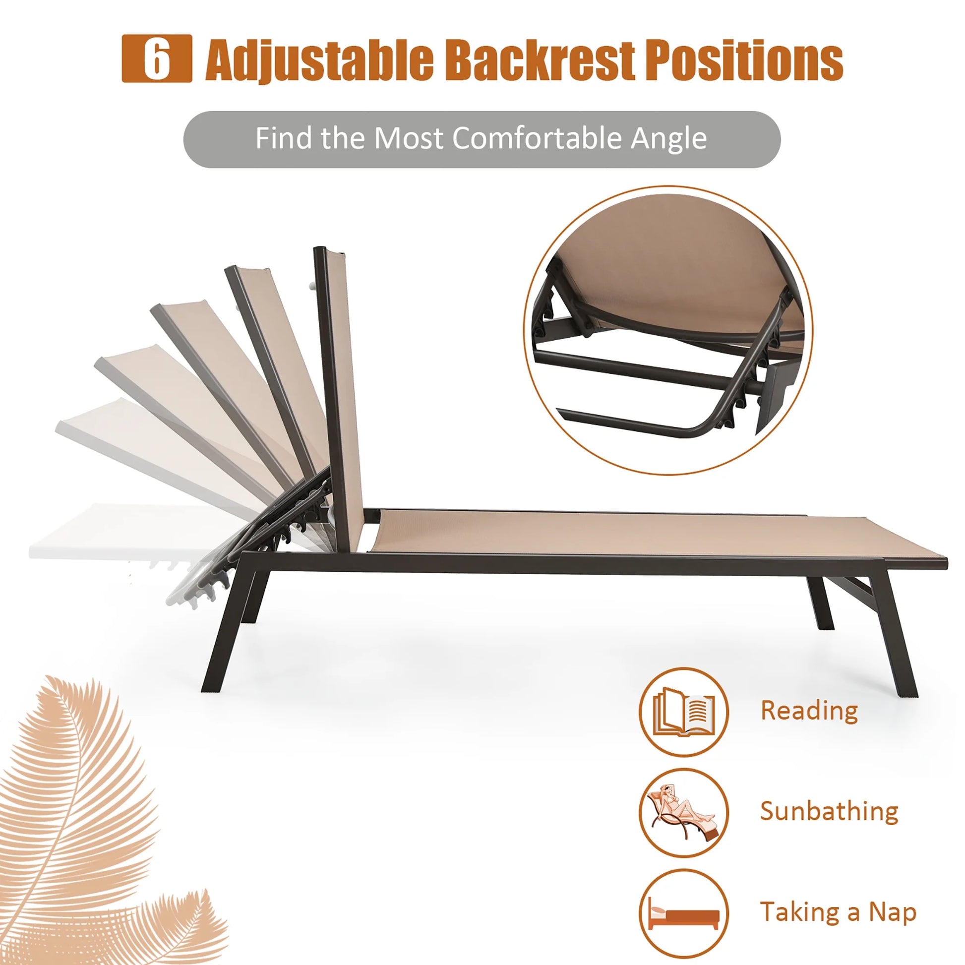 Costway Patio Lounge Chair Chaise Recliner Back Adjustable Garden Deck Brown