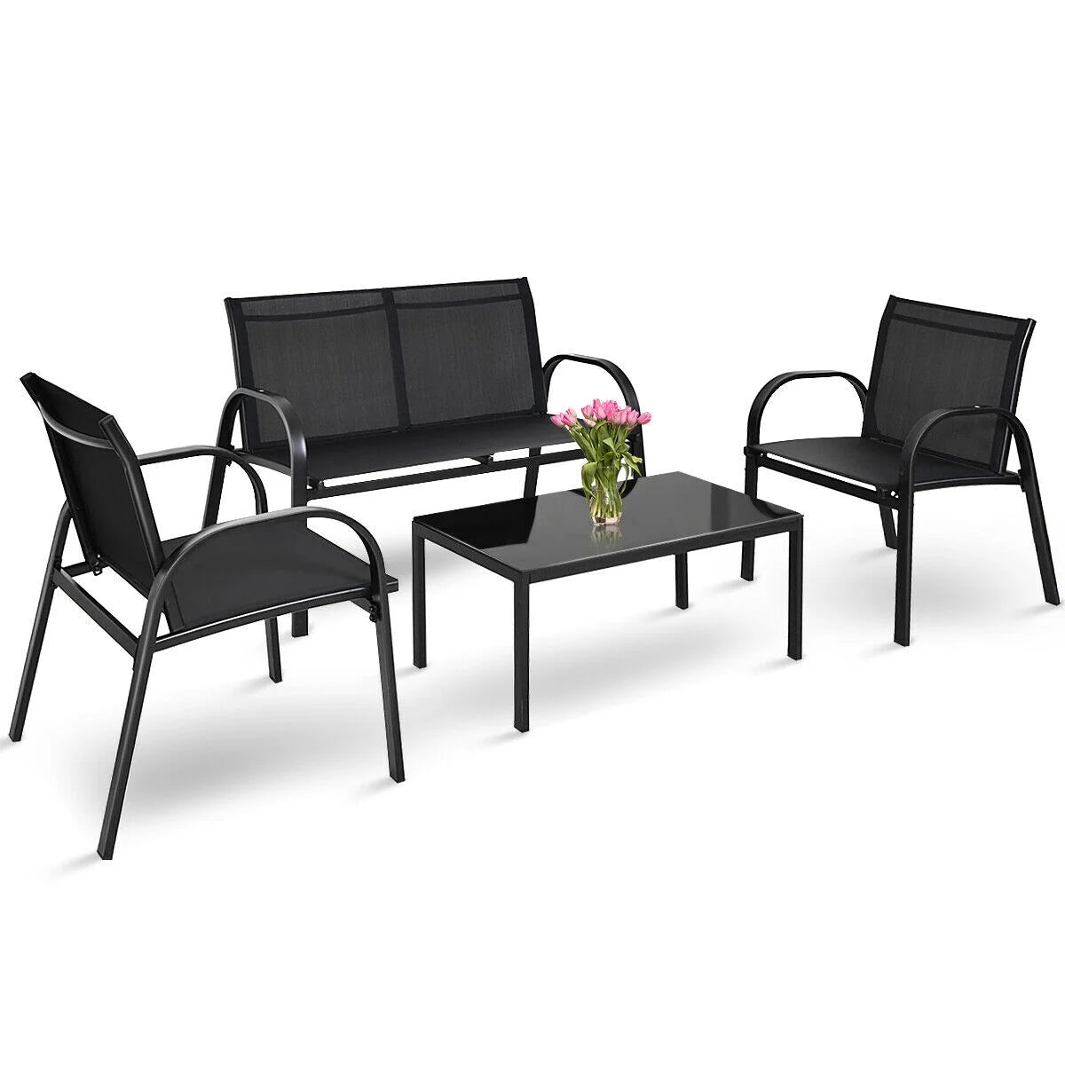 Costway 4 PCS Patio Furniture Set Sofa Coffee Table Patio Seating Set Garden Deck Black