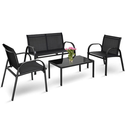 Costway 4 PCS Patio Furniture Set Sofa Coffee Table Patio Seating Set Garden Deck Black