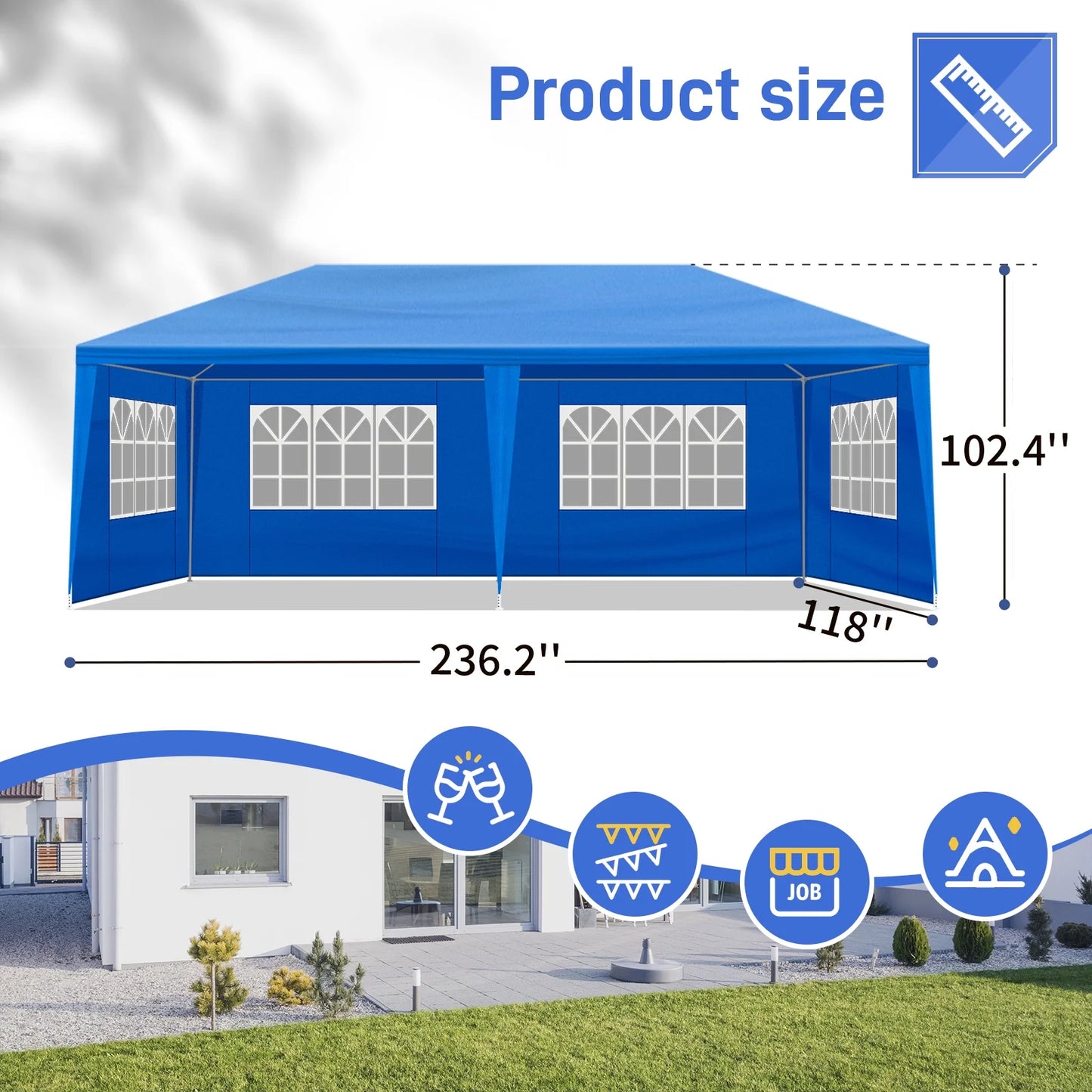 10'x20' Outdoor Party Tent with 6 Removable Sidewalls, Waterproof Canopy Patio Wedding Gazebo, Blue