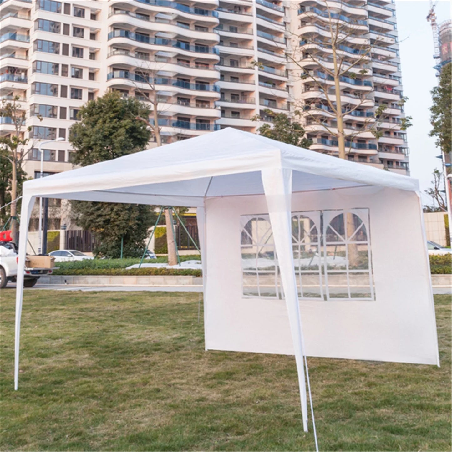Outdoor Party Tent with 4 Side Walls, 10' x 10' White Backyard Tent for Outside, 2021 Upgraded Patio Gazebo Sunshade Shelter, Outdoor Wedding Canopy Tent for Parties Garden Pool