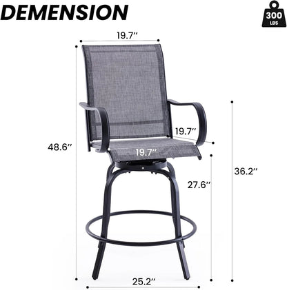 STARY Outdoor Bar Stools Set of 2, Swivel Patio Barstools with Textile Fabric,Ergonomic Comfort Bar Height Tall Outdoor Stools for Balcony,Dark Grey