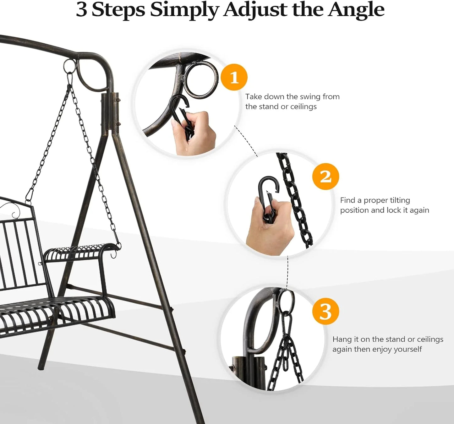 THJTDH Upgraded Metal Patio Porch Swing, 660 LBS Weight Capacity Steel Porch Swing Chair for Outdoors, Heavy Duty Swing Chair Bench for Gardens and Yards,Curved