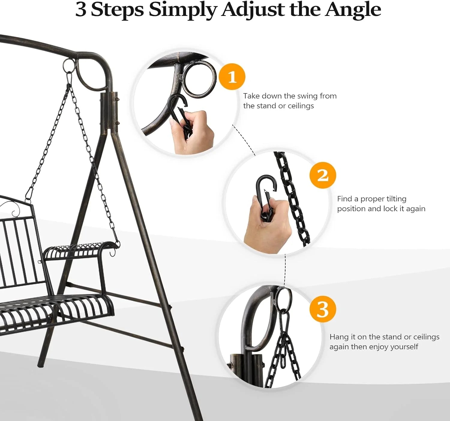 THJTDH Upgraded Metal Patio Porch Swing, 660 LBS Weight Capacity Steel Porch Swing Chair for Outdoors, Heavy Duty Swing Chair Bench for Gardens and Yards,Curved