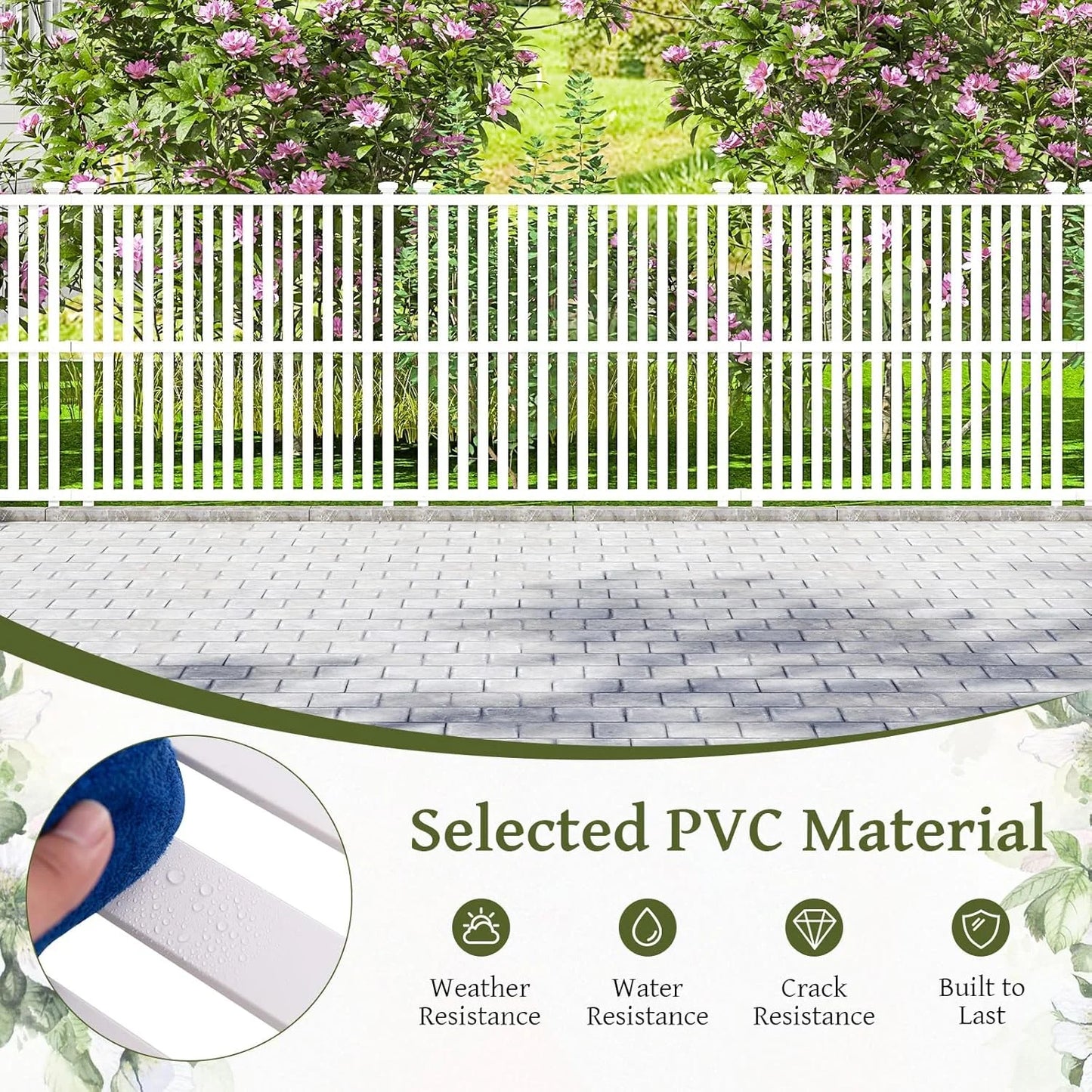 SAZYY 2 Panels Air Conditioner Fence, 45 in. W x 45 in. H Garden Fence, Vinyl Trash Can Pool Equipment Enclosure w/Metal Ground Stakes, Outdoor Privacy Fence Screen for Garden Patio Lawn AC Unit, White