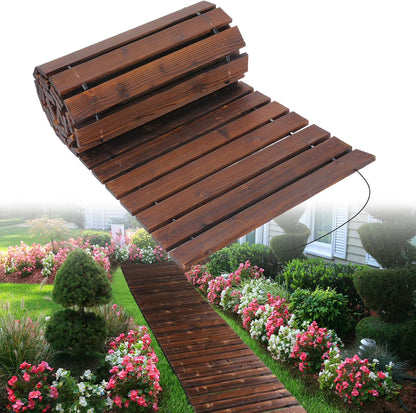 8.2 Ft Wooden Garden Pathway - Weather Resistant Carbonized Pine Roll Out Decorative Walkway, Boardwalk Pathway Pavers for Outside Stepping Stones Outdoor Patio Beach Pool Backyard, Brown