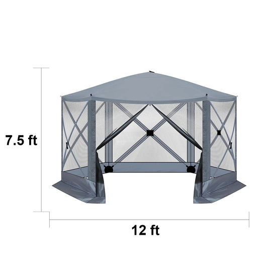 12' x 12' Outdoor Pop Up Canopy Tent w/Mosquito Netting, Instant Sun Shelter Tents with Carry Bag for Parties, Garden, Patio, Gray