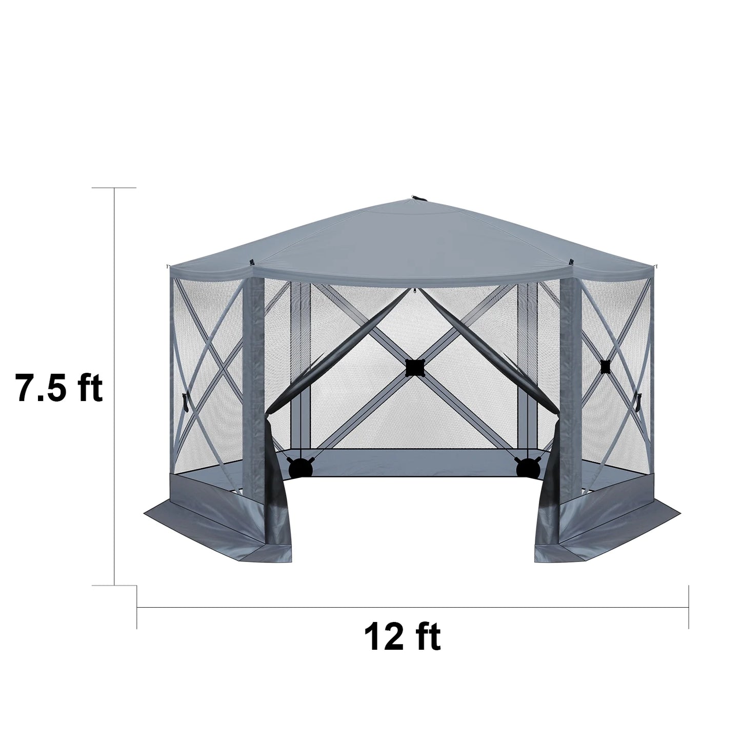 12FTx12FT Pop up Camping Canopy Tent with 6 Mesh Sidewalls, Portable Easy up Outdoor Screened House Shelter Fully Sealed for Patio, Lawn, Camping, Picnic, Includes Carry Bag (Gray)