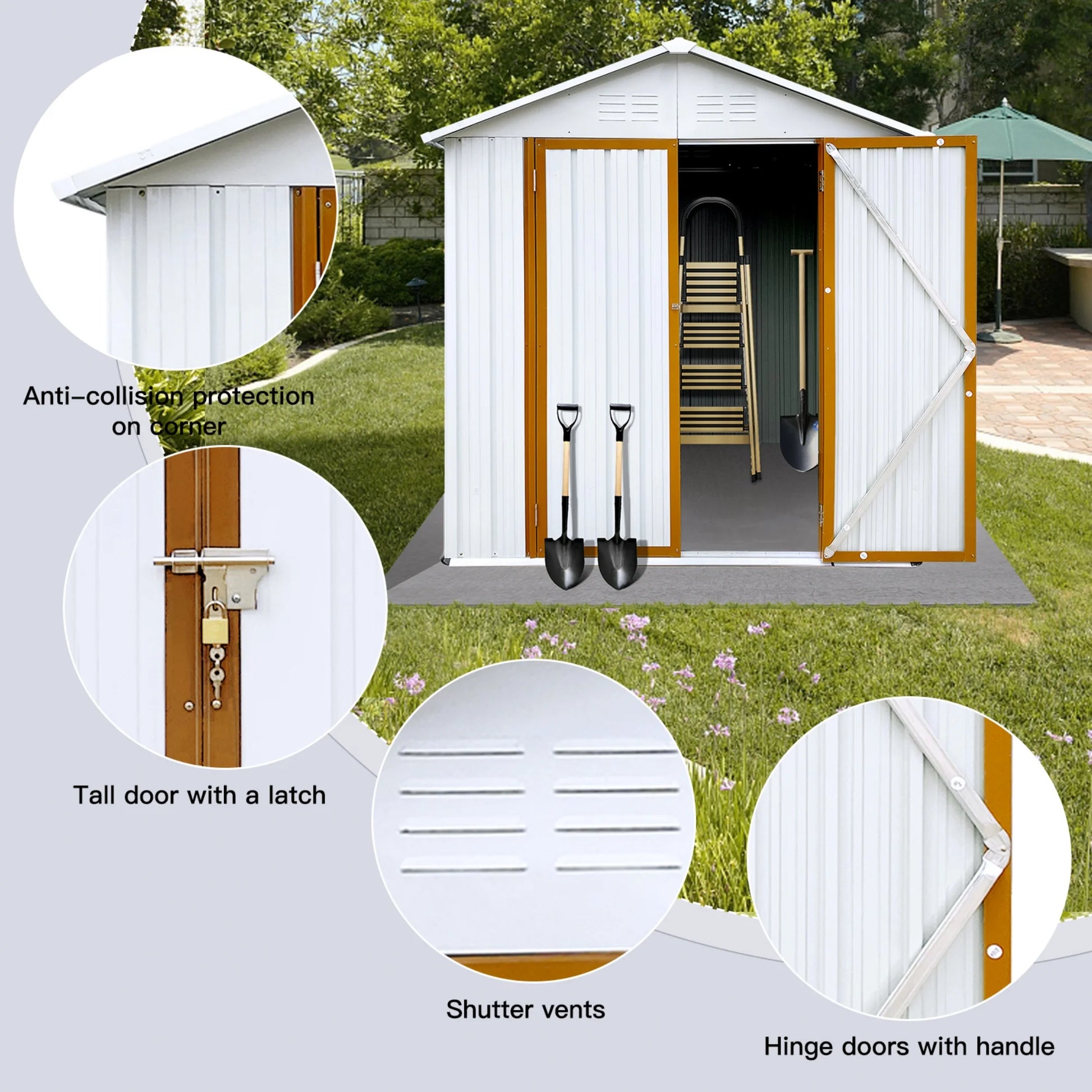 5?4 FT Outdoor Storage shed, Metal Shed with Sloping Roof and Lockable Door, Tool Shed for Bike, Toys, Backyard, Garden, Patio, White