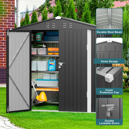 6x4FT Metal Outdoor Storage Shed, Garden Tool Shed with Lockable Doors & Slooping Roof for Backyard,Patio,Dark Grey