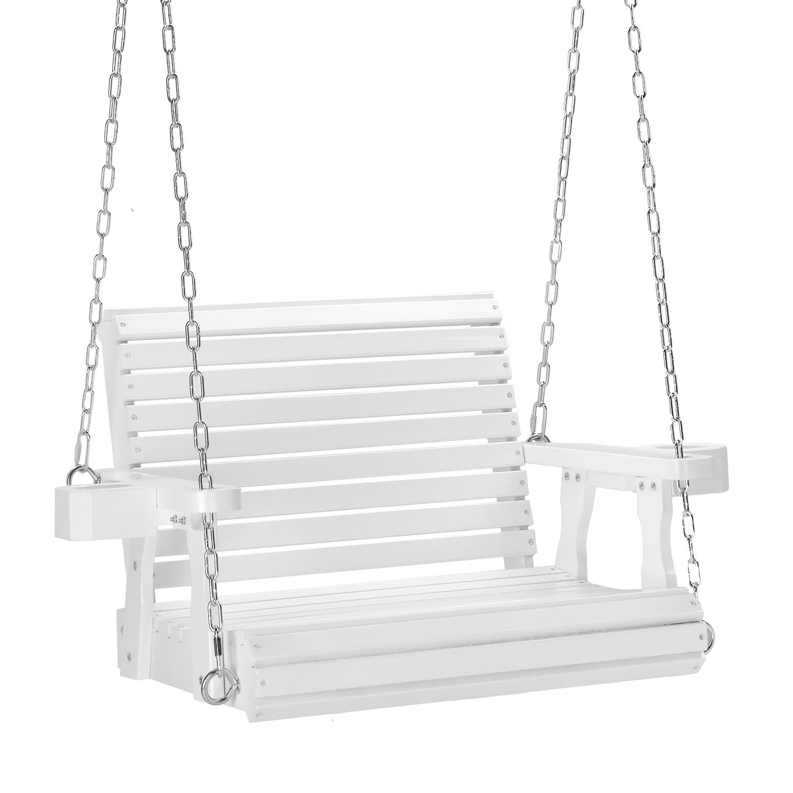 VINGLI XL 440 lbs Single Person Patio Porch Swing with Cup Holder & Adjustable Chains for Outdoors (Extra Large, White)