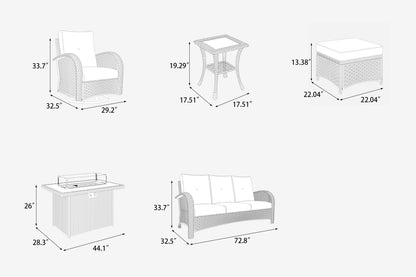 LayinSun 7 Pieces Outdoor Patio Furniture Set with Fire Pit Table, Rattan Wicker Sectional Swivel Rocker Chairs Sets