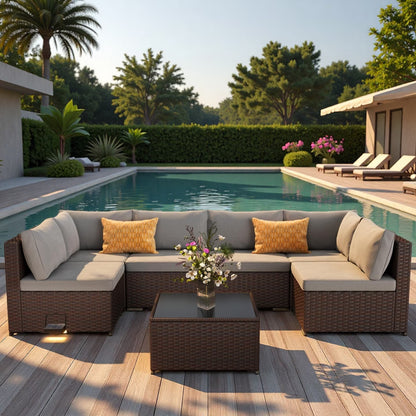 Patio Furniture Set Clearance, Lofka 5 Piece Outdoor Sectional Furniture Chair Set with Cushions and Tea Table, Gray