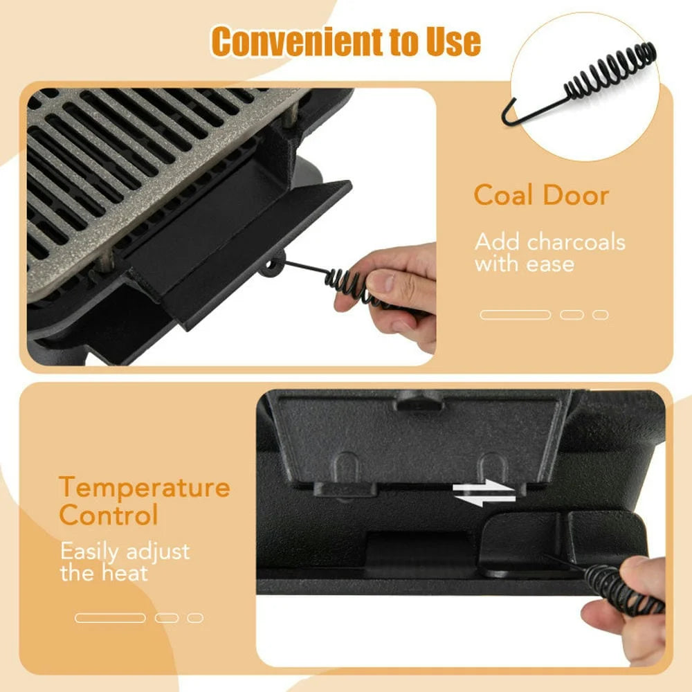 Aimee Lii 100% Cast Iron Hibachi Grill with Grill Grate Lifter, Outdoor Grill for Patio Garden