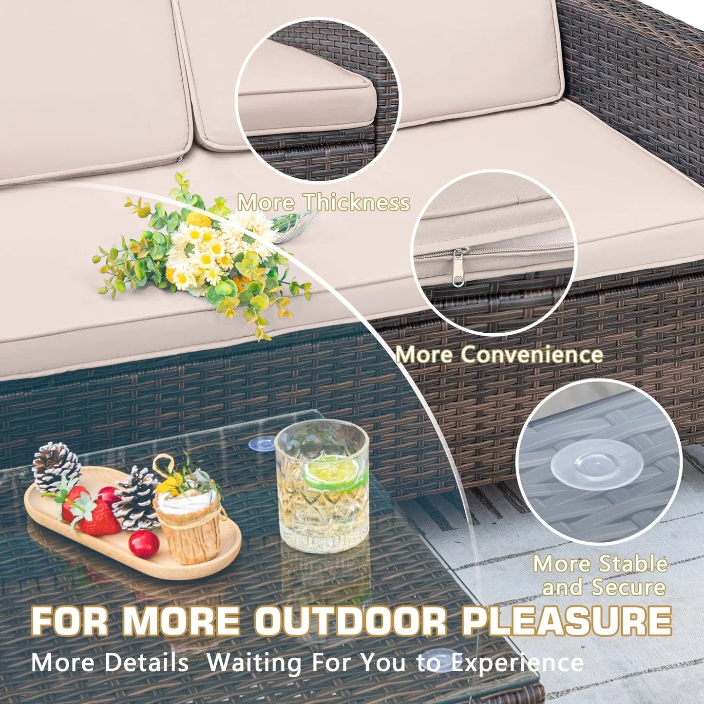 Lacoo 4 Pieces Patio Furniture Sets Rattan Chair Wicker Conversation Sofa Set Outdoor Backyard Porch Garden Poolside Balcony Use Furniture, Beige