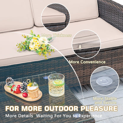Lacoo 4 Pieces Patio Furniture Sets Rattan Chair Wicker Conversation Sofa Set Outdoor Backyard Porch Garden Poolside Balcony Use Furniture, Beige