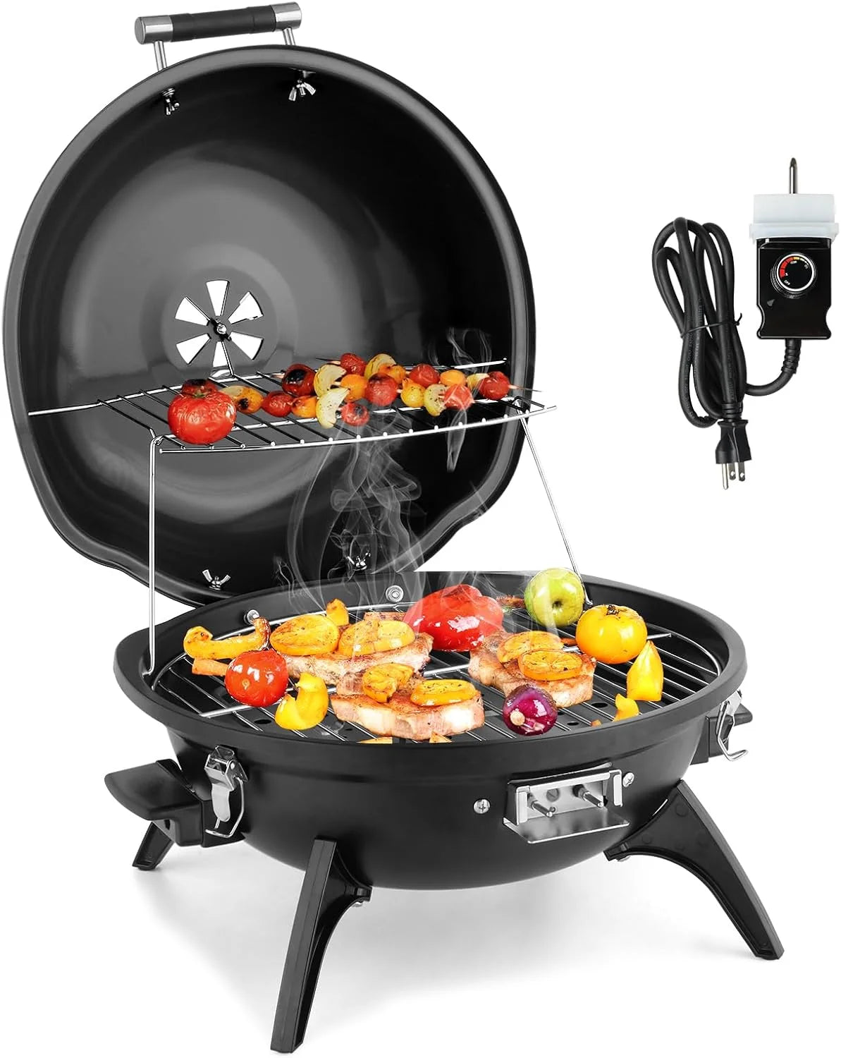 WgoodW Indoor/Outdoor Electric Grill, 1600W Portable Removable Stand Grill with Double Layer Design for BBQ, Patio & Backyard (Red)