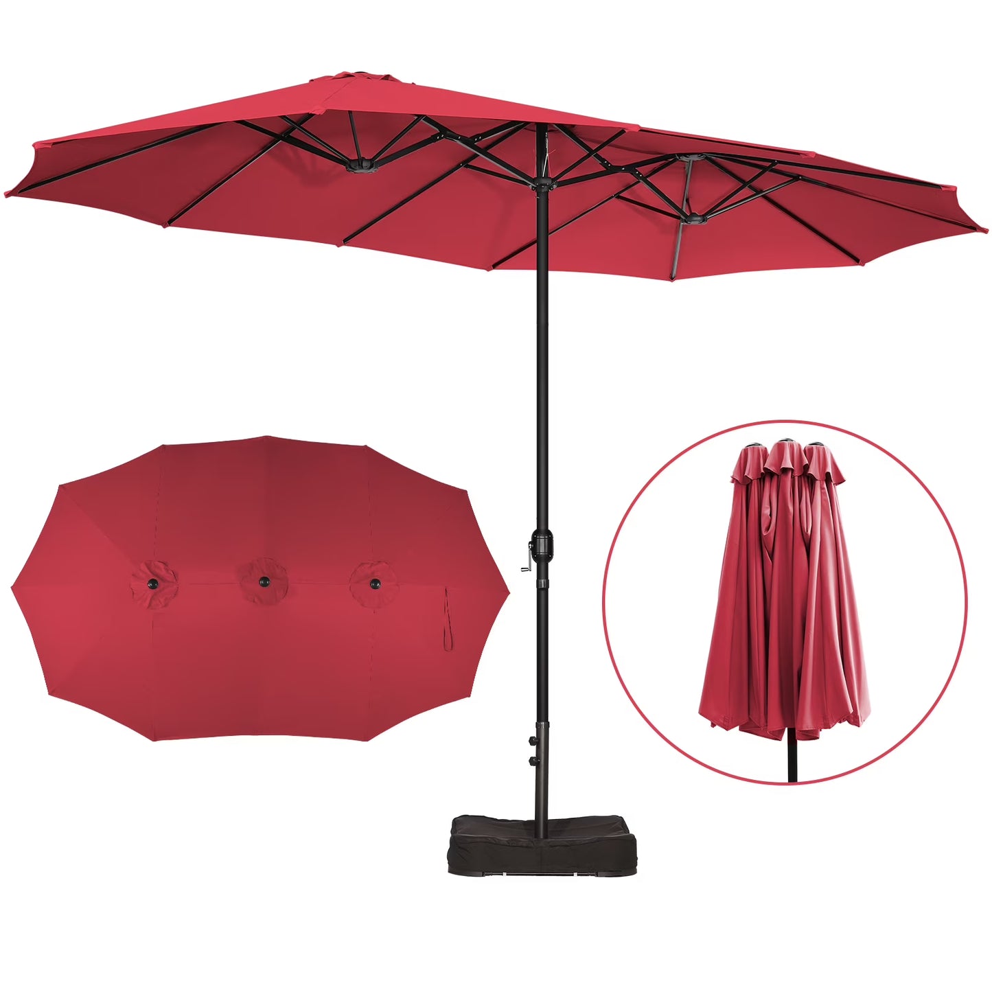 Sun-Ray 9'x15' Steel Triple Canopy Umbrella, Taupe - Outdoor Patio Umbrella with Base, UV Protection & Wind-Resistant, Large Rectangular Shade for Garden, Poolside, Deck, and Backyard
