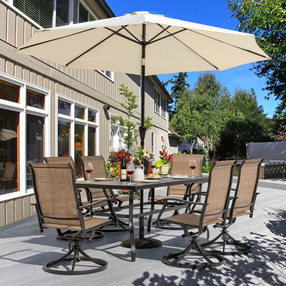 Nuu Garden 5 Piece Outdoor Patio Dining Set, Metal Patio Furniture Set 4 Textilene Swivel Chairs and 37" Square Iron Umbrella Dining Table,Black and Brown