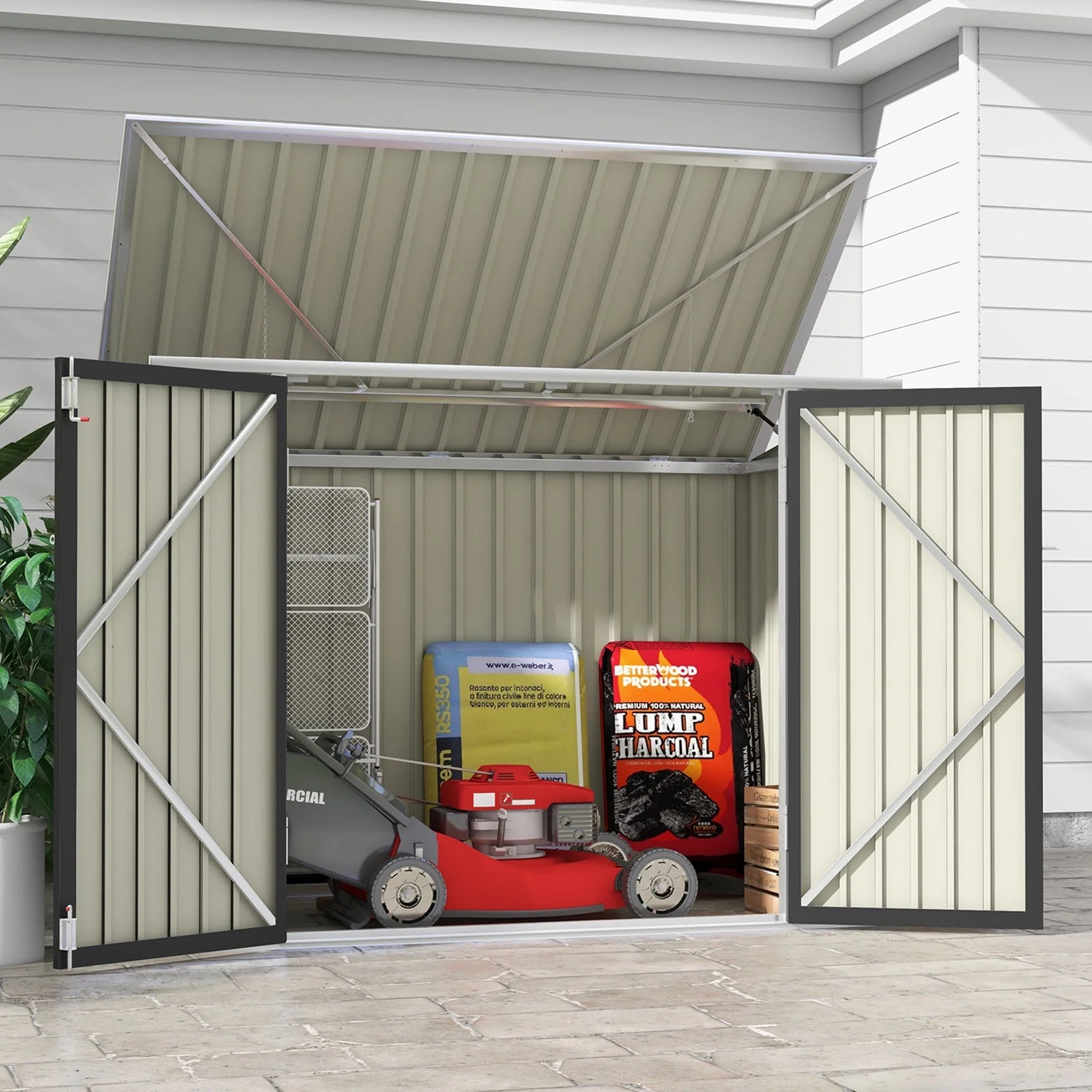 Patiowell 6' x 3' Horizontal Metal Shed, Outdoor Storage Black Trash Shed with Double Lockable Doors, Easy Lift Hinges and Sloping Roof