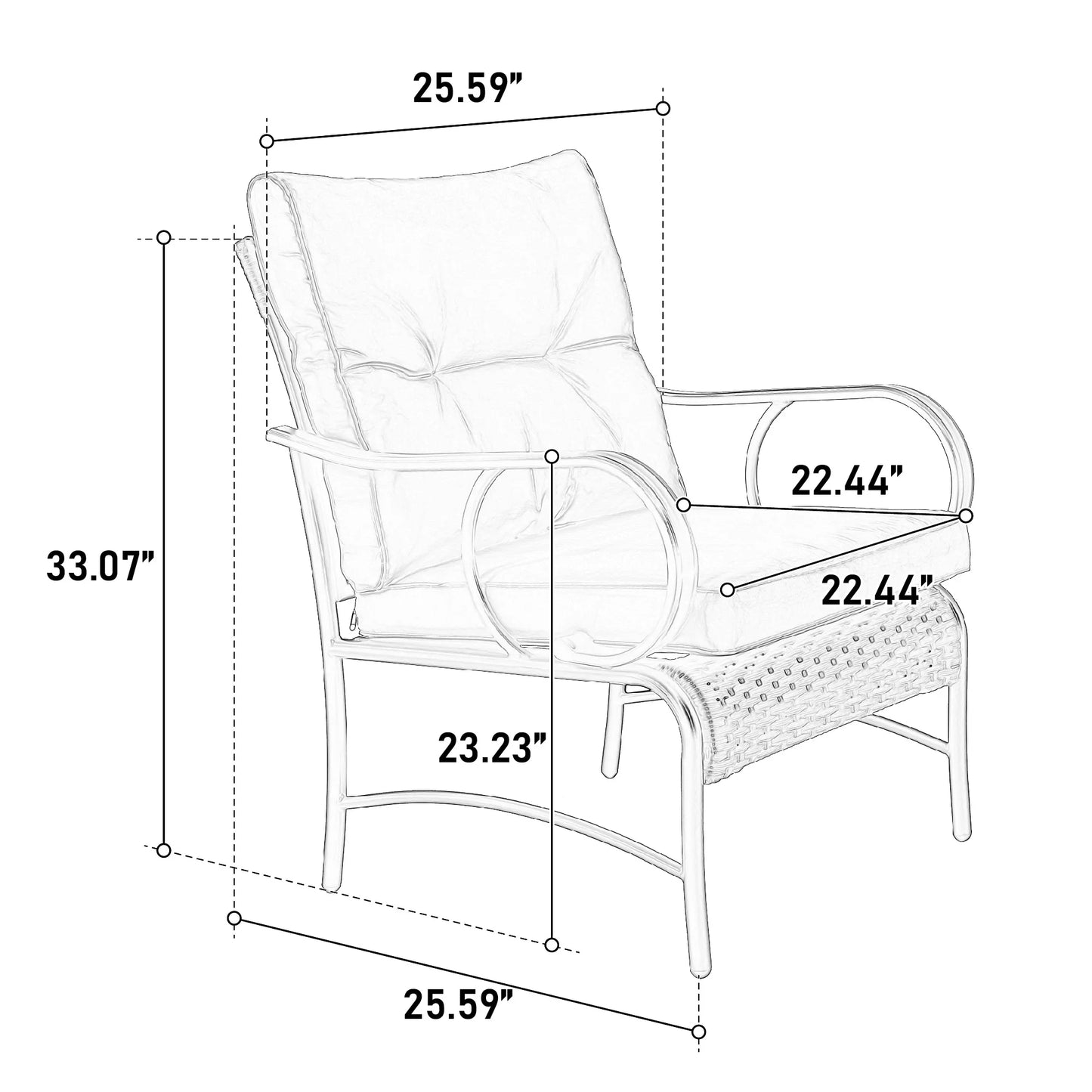 3 Piece Patio Furniture Set, Outdoor Wicker Chairs Set of 2, Bistro Set with Thickened Cushions for Porch Backyard Poolside, White
