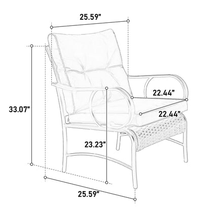 3 Piece Patio Furniture Set, Outdoor Wicker Chairs Set of 2, Bistro Set with Thickened Cushions for Porch Backyard Poolside, White