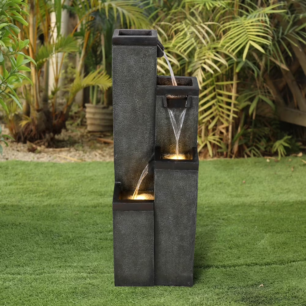 4-Tier Modern Floor-Standing Water Fountain,39.3? Indoor Outdoor Water Fountain with Lights for Garden, Patio Backyard and Home Art Decor