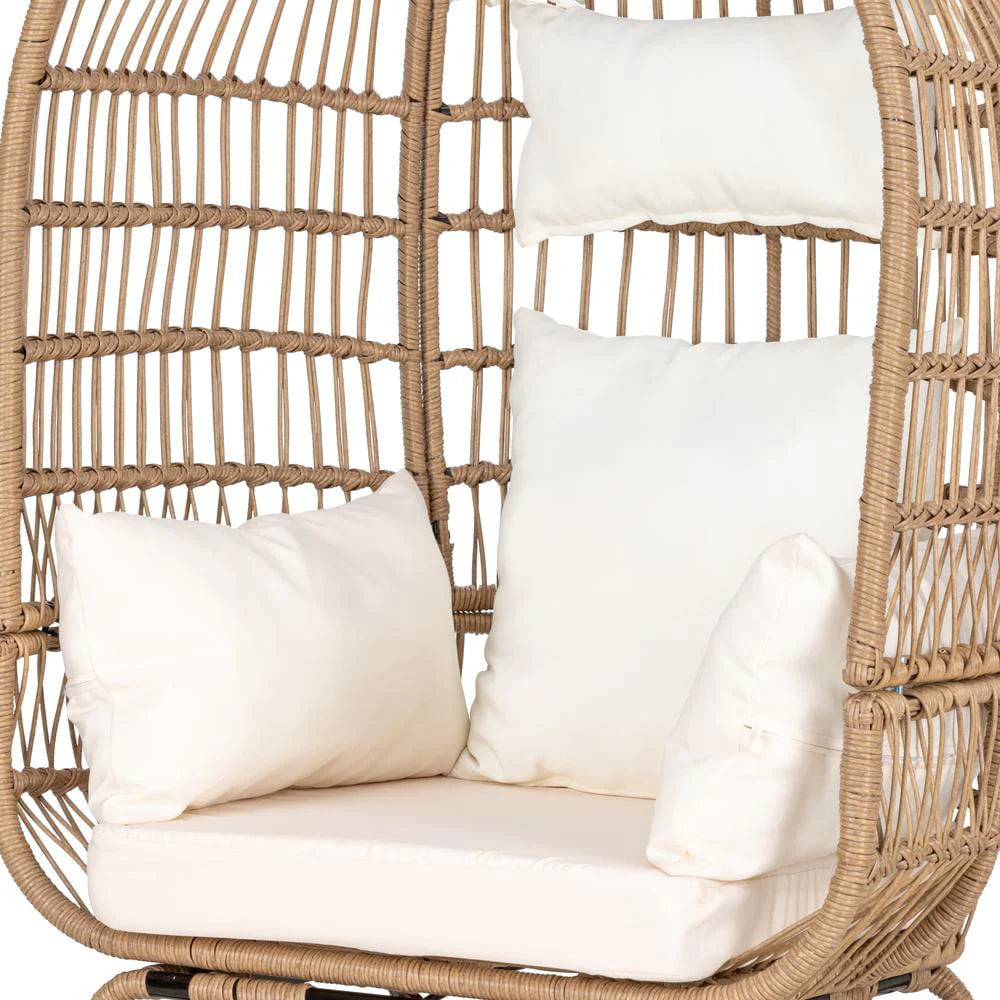 Eclife Outdoor Egg Chair Patio Wicker Lounge Chair with White Cushion Pillow for Home Pool Porch Garden Balcony