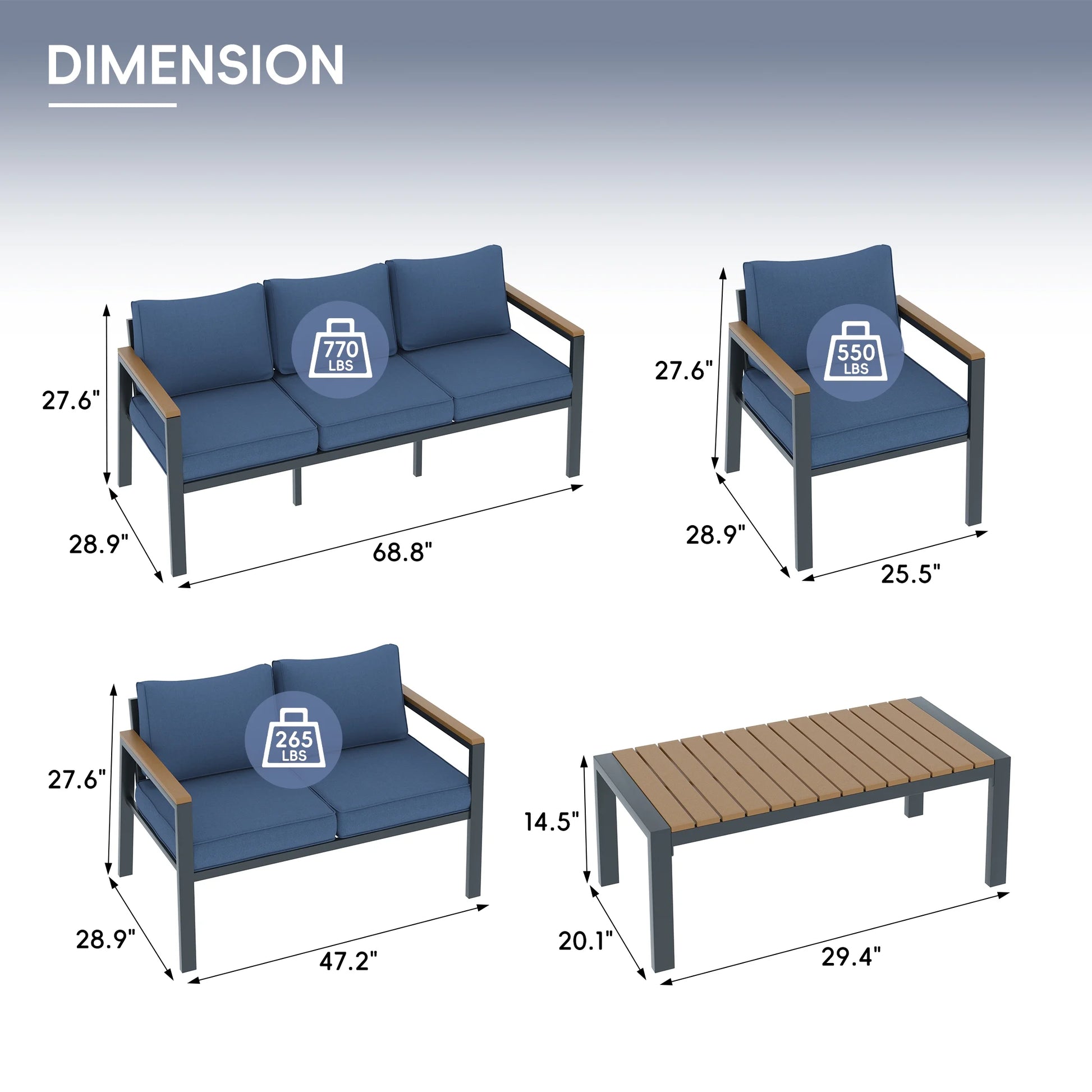 Poteban Aluminum Patio Furniture Sofa,All-Weather Metal Outdoor Sofa,Modern Couch with Waterproof Covers,Gray(Two Armchair)