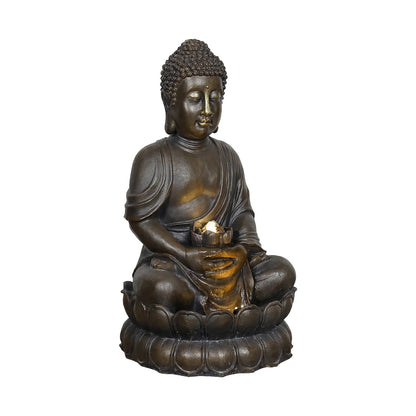 33" H Buddha Outdoor Water Fountain with LED Lights and Pump,Zen Style Relaxing Garden Fountain Waterfall for Patio, Porch and Yard Decor
