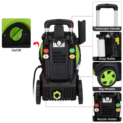 Yardmaster Electric Pressure Washer, 3380 PSI, Max. 2 GPM Power Washer w/16' Hose, 4 Quick Connect Nozzles, Foam Cannon, Portable to Clean Patios, Cars, Fences, Driveways