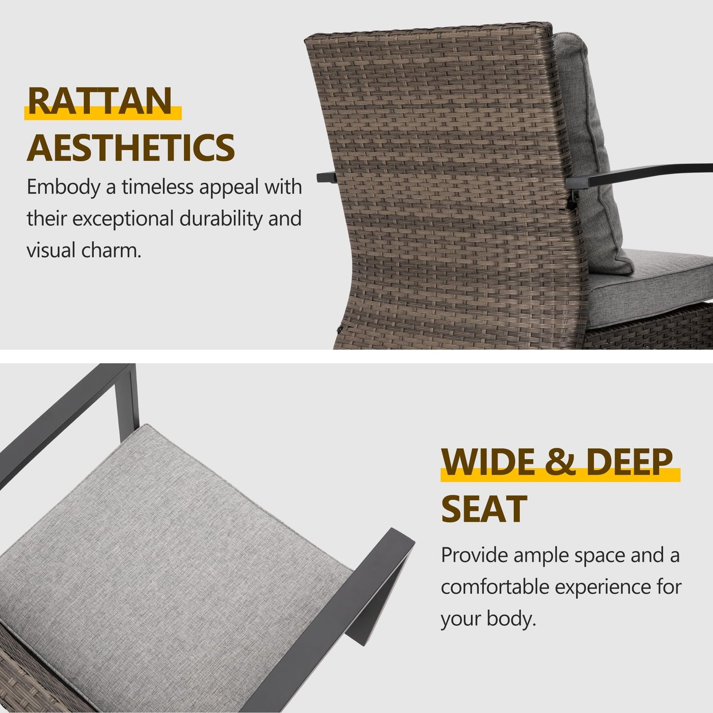 Sunvivi Patio Swivel Dining Chairs with 360-Degree Rotating, All Weather Rattan Chairs with Water-resistant Cushions & Metal Frame, Modern Outdoor Rocking Chair for Porch, Bistro, Balcony