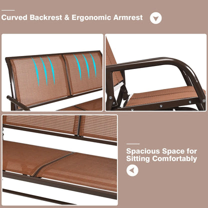 Gymax 48'' Outdoor Patio Swing Glider Bench Chair Loveseat Rocker Lounge Backyard Brown