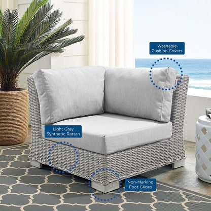 Modway Conway Sunbrella® Outdoor Patio Wicker Rattan Corner Chair in Light Gray Gray