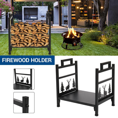Hottest Small Firewood Rack Holder for Indoor Fireplace, Single-Tier Fire Wood Log Storage Stacker Stand for Outdoor Patio, Black