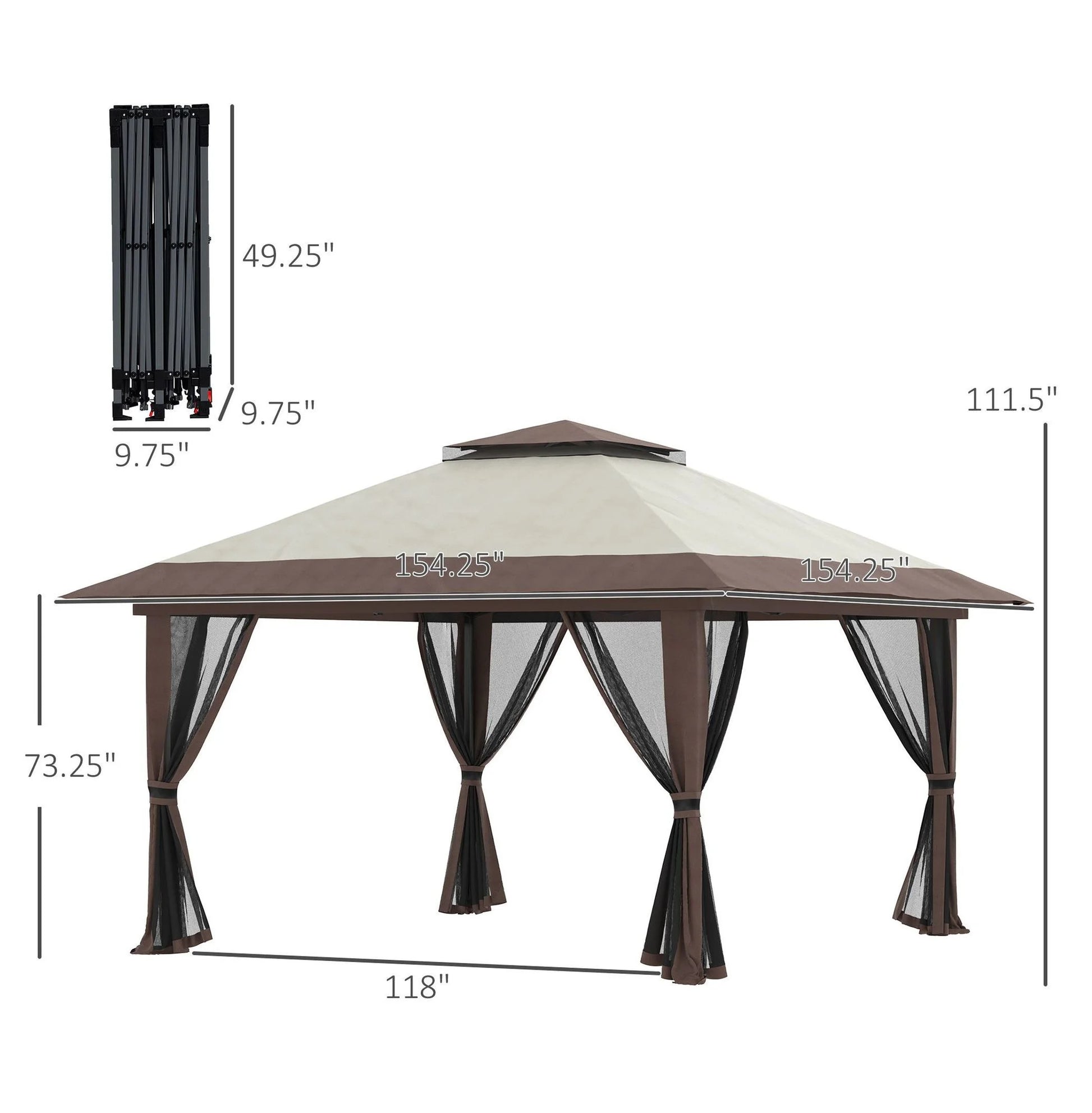 Pop Up Gazebo 13x13ft - Beige Patio Canopy Tent with Mesh Walls