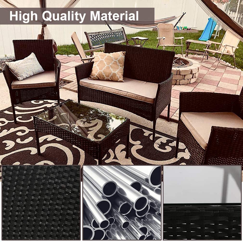 FDW Patio Rattan Wicker Furniture Outdoor 4pc Rattan Sofa Garden Conversation Set with White Cushions
