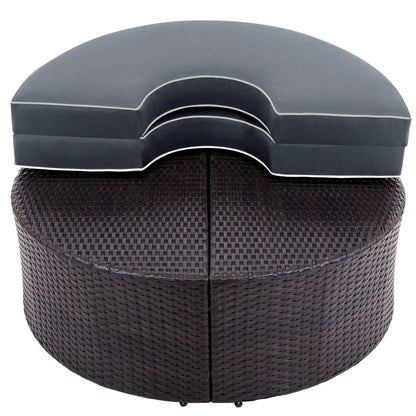 BTMWAY 6 Piece Outdoor Patio Sofa Furniture Set, BTMWAY PE Wicker Half Moon Outdoor Sectional Sofa Set with Side Table for Umbrella, Multifunctional Round Table, Gray Cushions, Pillows, Brown Rattan