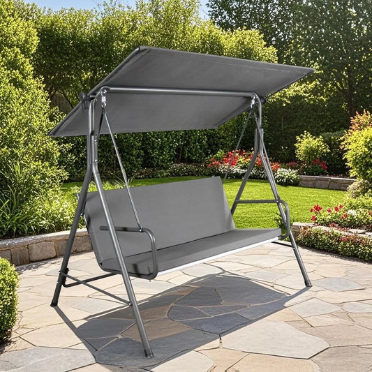 Made in Italy SUNJOY Outdoor Porch Swing, 2 Seat Patio Metal Swing with Adjustable Canopy
