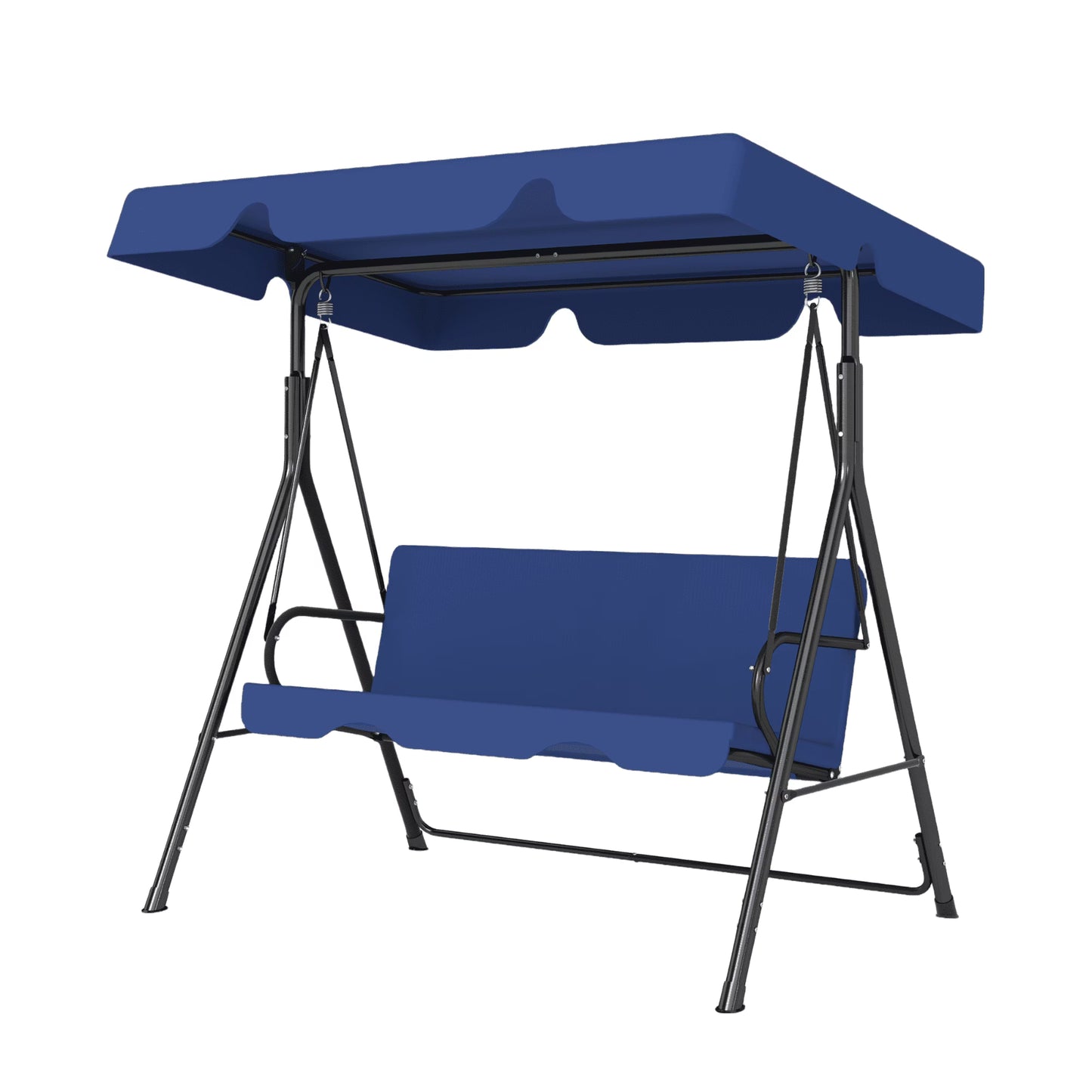 Melocadol 3 Seats Outdoor Porch Swing Glider, Patio Swing Chair with All Weather Covered Canopy and Rust Proof Heavy Duty Stand, for Garden, Lawn, or Backyard, Black