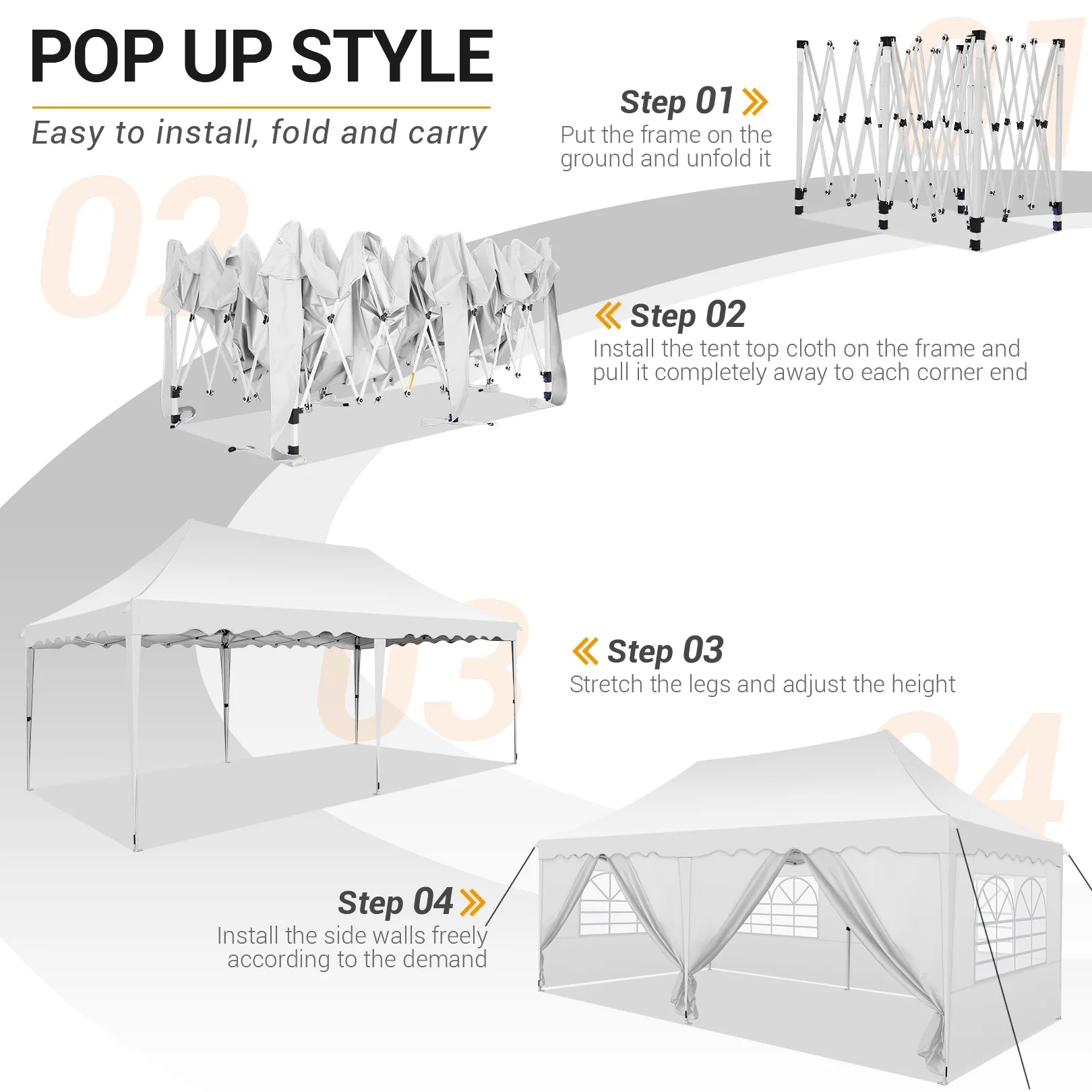 SANOPY 10'x 20' Pop up Canopy Tent, Commercial Heavy Duty Canopy with 6 Removable Side Walls Portable Shelter for Patio Picnic Gazebo Party Wedding, White
