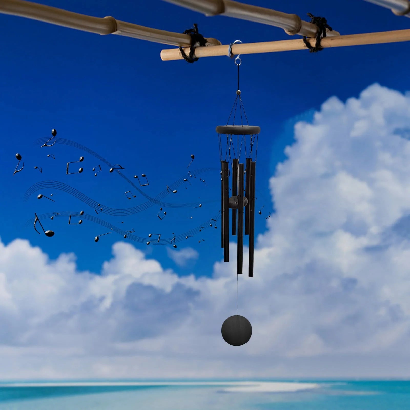Wind Chimes Outdoor Deep Tone, Wind Chime Outdoor Sympathy Wind-Chime With 6 , Elegant Chime For Garden Patio Black Windchimes