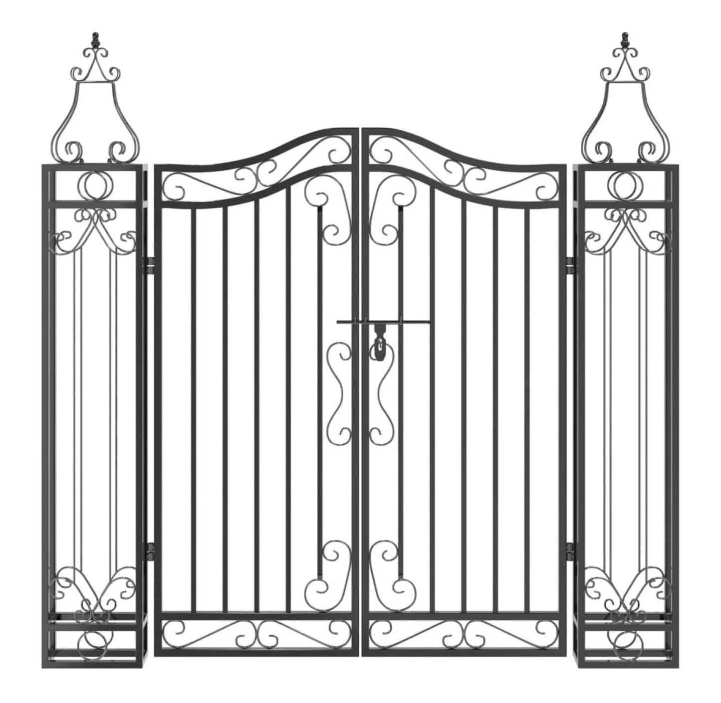 Wrought Iron Garden Gate - 47.6" Black Ornamental Fence Gate with Posts - Outdoor Entryway for Yard, Patio, and Garden - Lockable & Durable