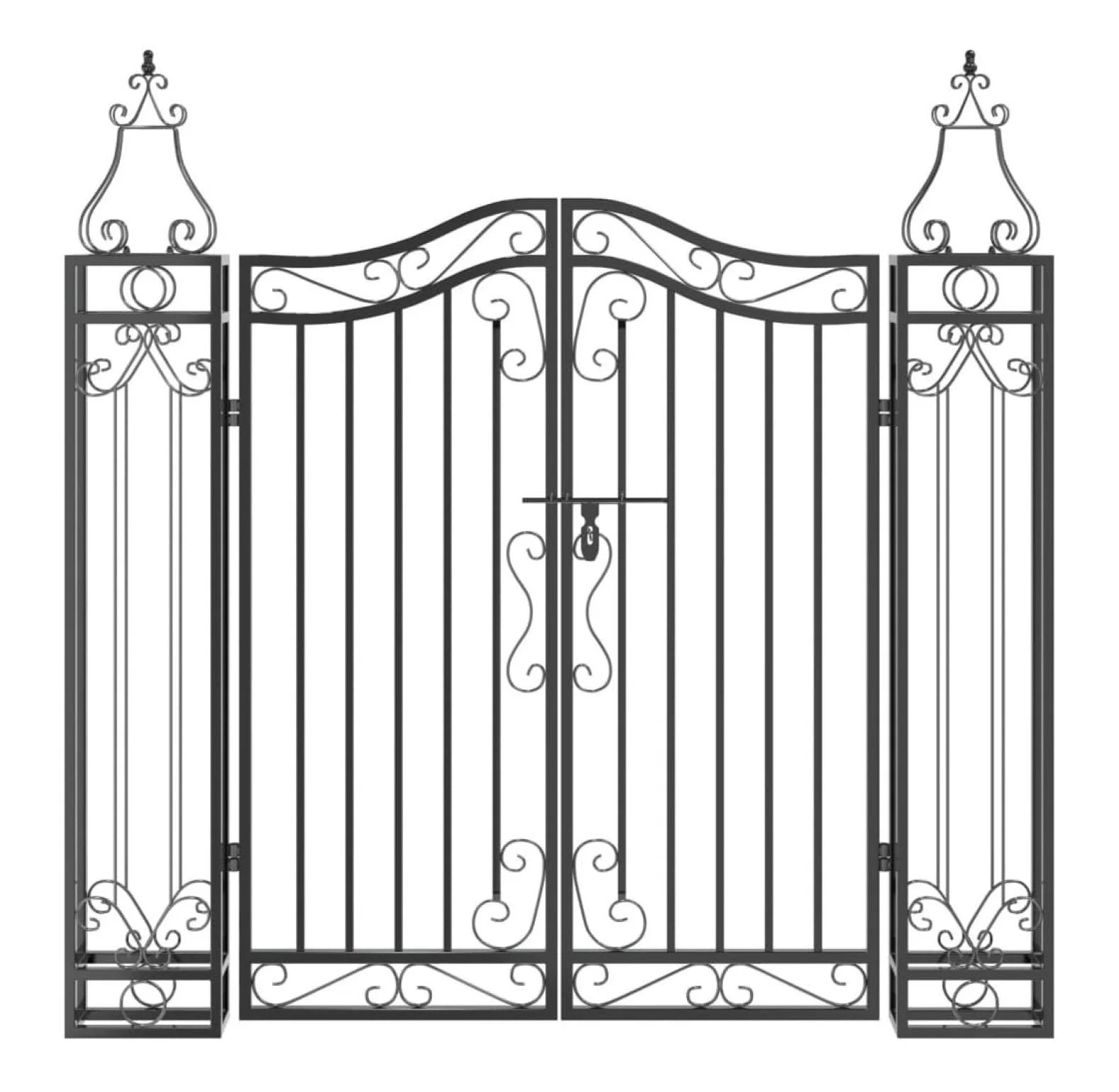 Wrought Iron Garden Gate - 47.6" Black Ornamental Fence Gate with Posts - Outdoor Entryway for Yard, Patio, and Garden - Lockable & Durable
