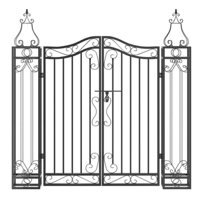 Wrought Iron Garden Gate - 47.6" Black Ornamental Fence Gate with Posts - Outdoor Entryway for Yard, Patio, and Garden - Lockable & Durable