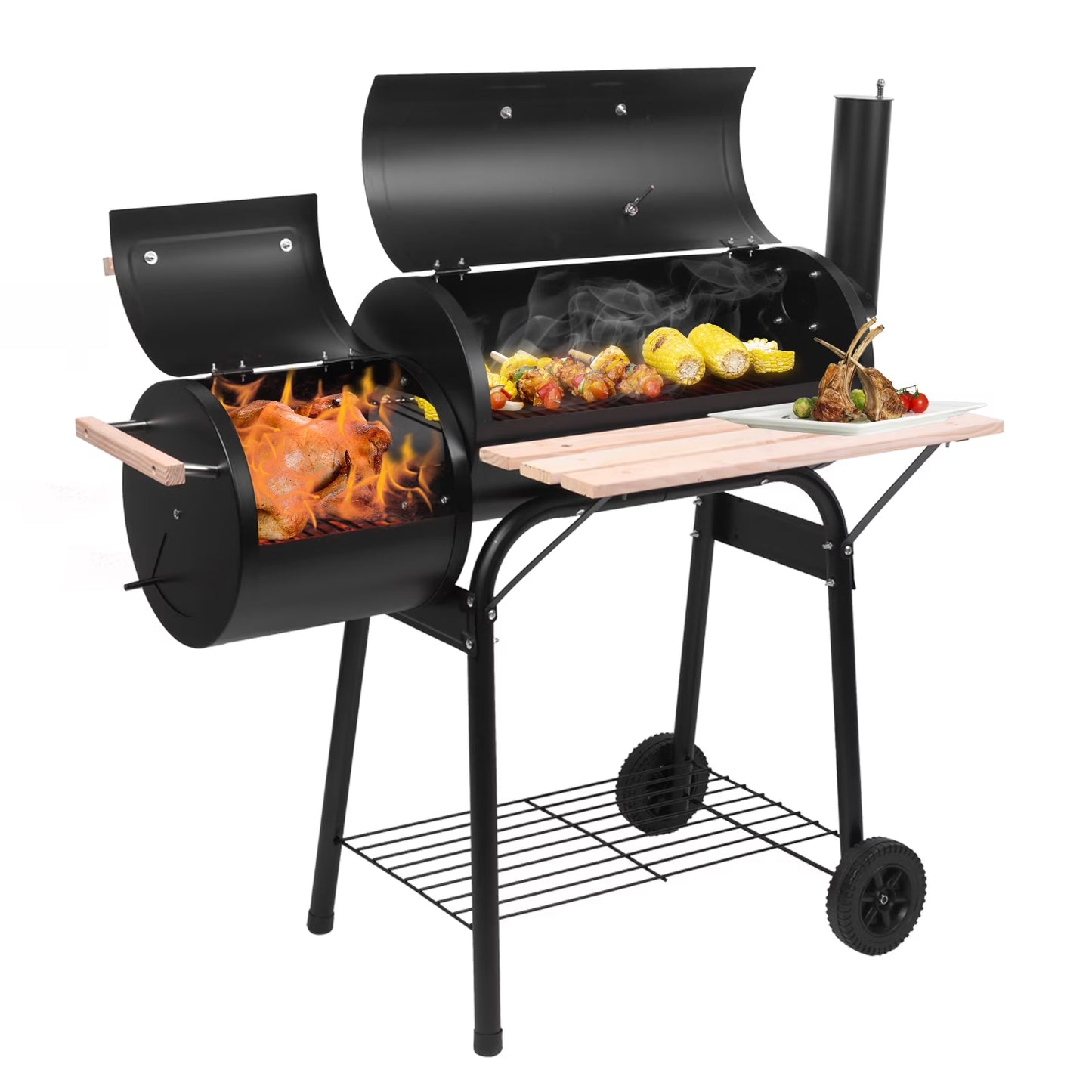 Debonair Outdoor Portable BBQ Charcoal Grill with Offset Smoker for Pit Patio Backyard, Black