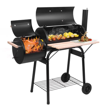 Debonair Outdoor Portable BBQ Charcoal Grill with Offset Smoker for Pit Patio Backyard, Black