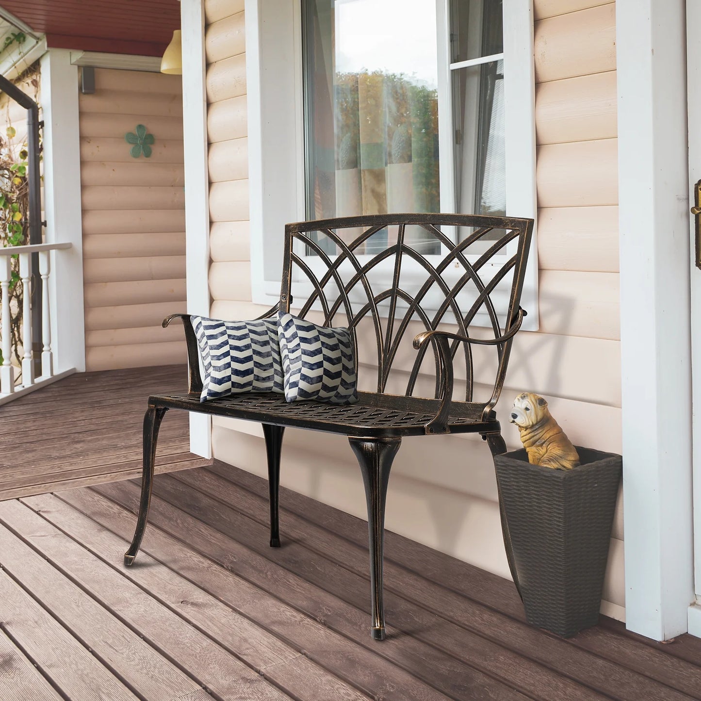 Zimtown Garden Patio Bench with Orchid Back , Aluminum Bench Chair For Backyard & Porch & Path, 38'' Bronze