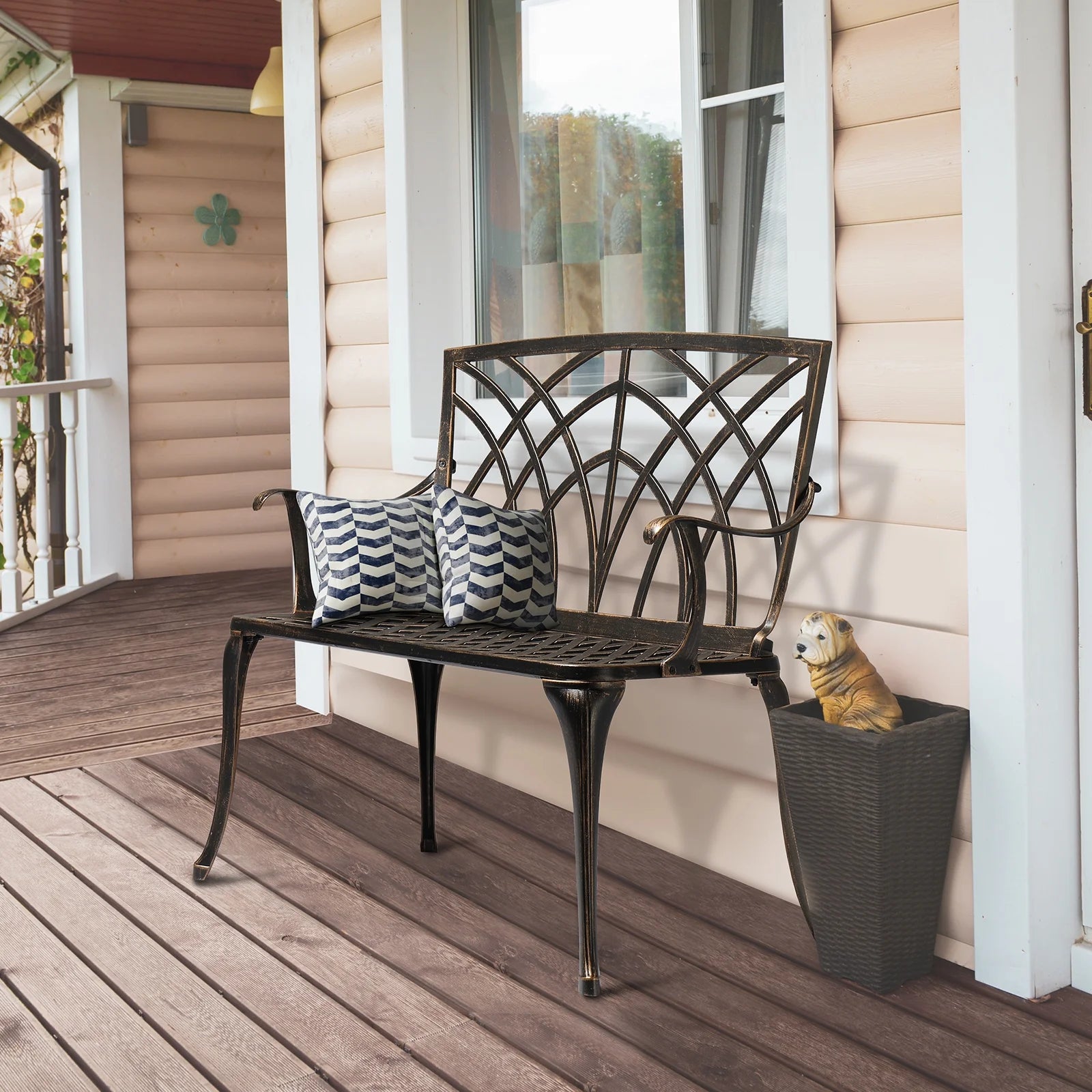 Zimtown Garden Patio Bench with Orchid Back , Aluminum Bench Chair For Backyard & Porch & Path, 38'' Bronze