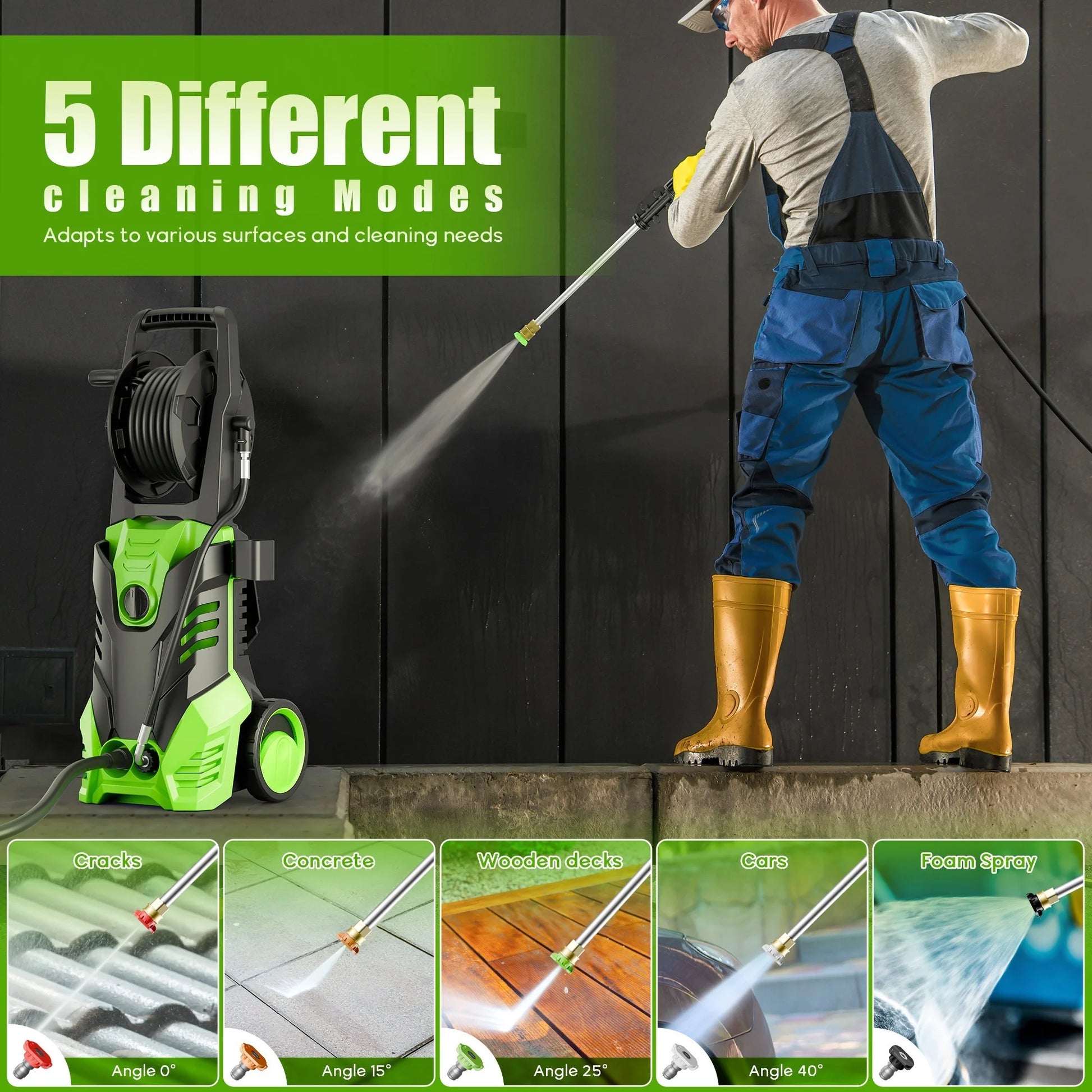 Electric Pressure Washer, 3800PSI 2.6 GPM Power Washer Machine with Hose Reel,4 Quick Connect Nozzles, Foam Cannon, for Cars, Patios, and Floor Cleaning,Orange